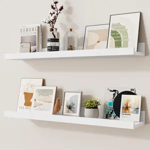 Picture Ledge Shelf,24 inch Long Floating Shelves for Wall Set of 2,White Picture Shelf with Lip for Wall Decor,Living Room,Bedroom,Bookshelf,Nursery,Perfu