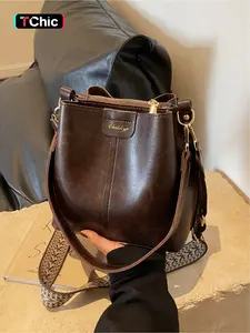 Vintage Large Capacity Bucket Bag, Fashion Casual Shoulder Crossbody Bag for Outdoor Travel Commuting, Stylish Unisex Handbag, Stylish Crossbody Bags, Commuter Crossbody Bag