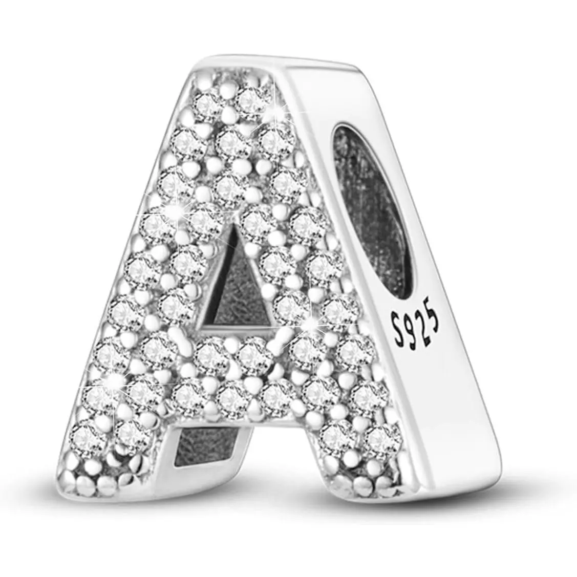 Letter Charms Fits Pandora Bracelets S925 Sterling Silver Initial Charms for Bracelets Alphabet A-Z Letters Bead Bracelets Necklace Pendent with Cubic Zirconia for Women Birthday Ceremony Jewelry