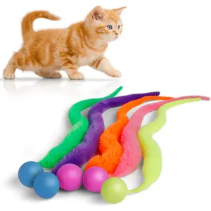 Bouncy Ball with Tail  Toys-5 Packs,Magic Worm with Ball  for Cats,Fuzzy Worm Bouncy Balls