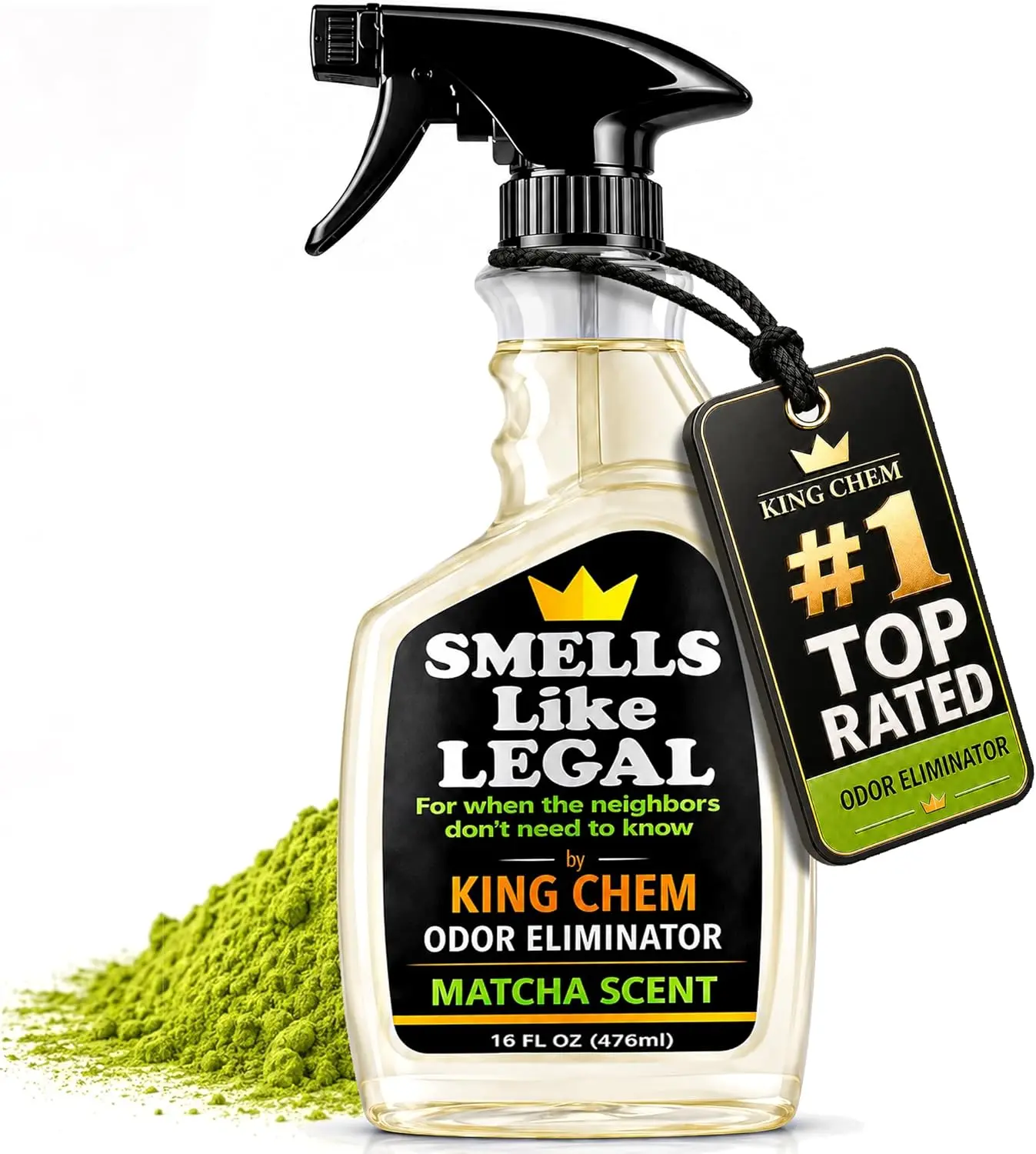 King Chem Matcha-Inspired Formula Deodorizer Spray - 16 oz Odor Eliminator, Cleaning Solution for Curtains, Beds - Smoke, Pet, Food Odor Fighter for Everyday Use