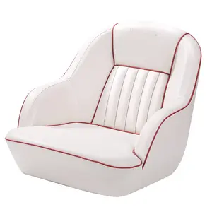 Pontoon Boat Seat, Captains Bucket Boat Seat, Back Folding Boat, Boat Cabin Seating (White/Red)