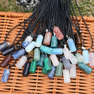 20Pcs/Pack 10Pcs Cylindrical Natural Crystal Stone Pendant with 10Pcs Black Chain Necklaces, DIY Necklace Earrings, Keychain Accessories for Making Jewelry