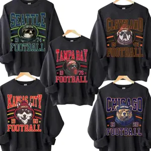 New Retro Style Varsity All Team Football Animal Crewneck Sweatshirt - Gildan Black Color, Long Sleeve, Medium Clothing Length - Spirit Animal Football, Sports Hometown, Menswear, All Sizes US2