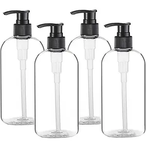 Empty Plastic Pump Bottles Dispenser 4 Pack 16oz/500ml Portable Clear BPA-Free Cylinder Shampoo Lotion Hand Pump Bottle Durable Refillable Containers