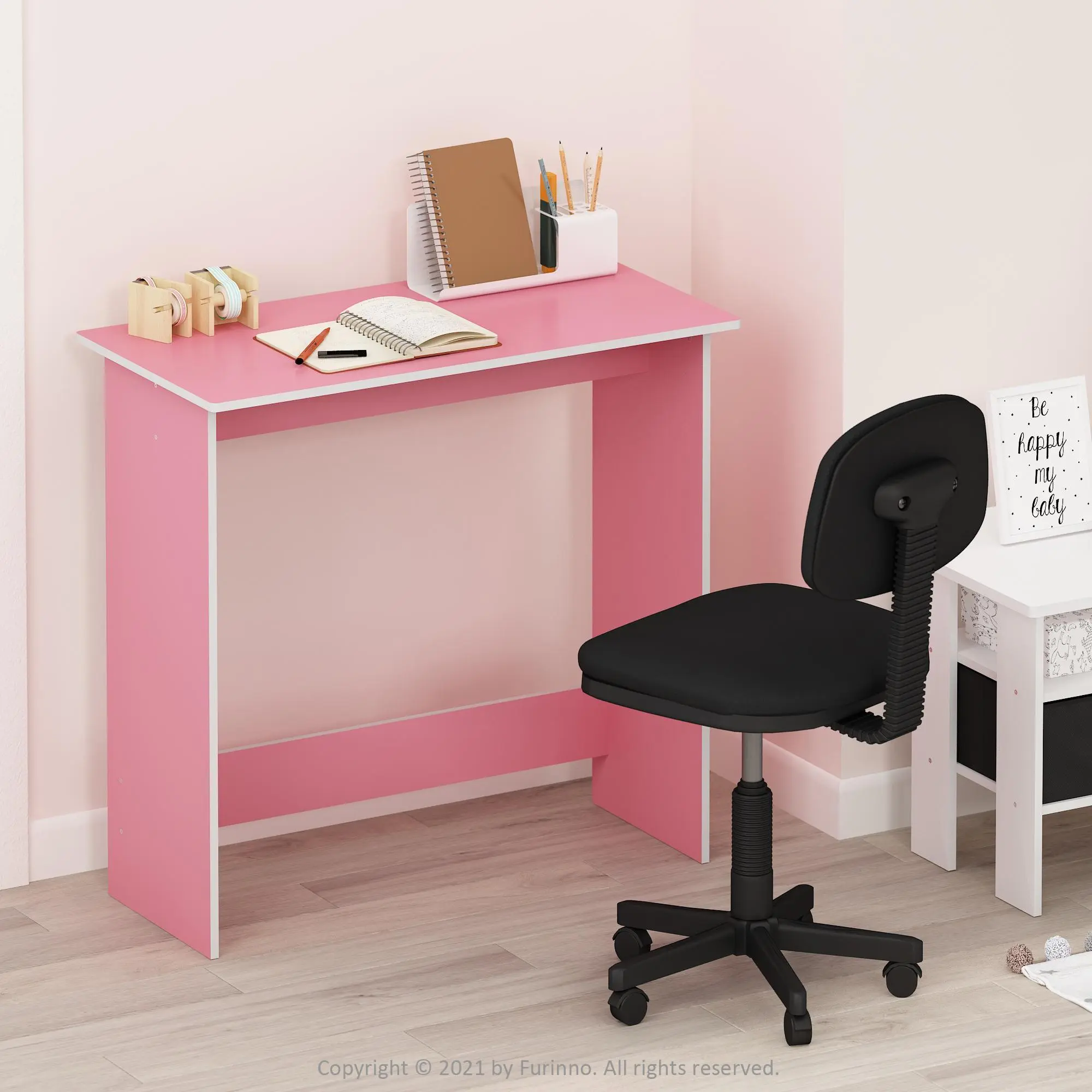 Here is a desk that helps your setup feel more put together: the SIMPLISTIC Small Desk in Pink gives you a 31.3-inch desk, rounded edges, and room for a dorm, bedroom, or home office.