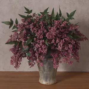 Juxdp 6 Pcs Artificial Nandina Berry Stem for Vase - 17" Realistic Faux Berry Spray, Fake Plant Branches with Stems for DIY Bouquet, Shower, Farmhouse, Mantel, Home Decor (Dusty Plum)