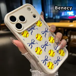 Softball Bow Dream Pattern TPU Phone Case for iPhone 17 Pro Max 16 15 14 Plus 13 12 Mini 11 XR X XS Air E Shockproof Non Slip Military-Grade Protection Silicone Cover Smartphone Casing Protective Cellphone