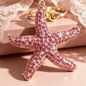 Sparkly Rhinestone Starfish Keyring Handmade, 6.5cm Ocean Style Pendant for Handbag & Backpack, Delicate Gift for Kids and Sea Lovers