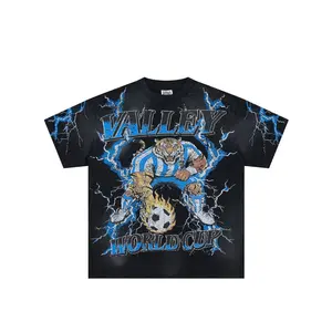 Oversized Vintage Washed "VALLEY DREAMS" Graphic Print Tee| Rhinestone Y2K West Coast Streetwear T-Shirt| Unisex Hip Hop Edgy Top for Men Women Couple Summer Festival OOTD