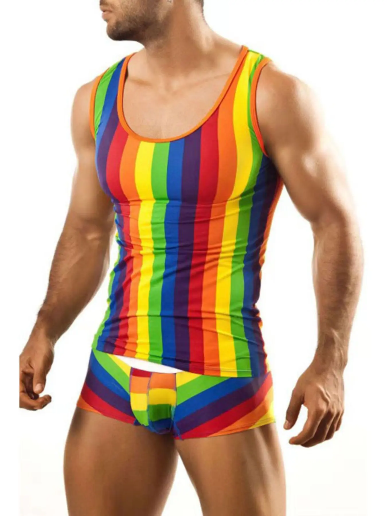 New Tank Top and Shorts Set, European and American Style Striped Print Tight Sleeveless Sleepwear Loungewear, Comfortable Home for Men and Women, Pajama
