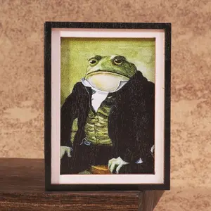 1PC Gentleman Frog Humor Photo Frame Refrigerator Magnet, Vintage Animal Art Fridge Magnet, Picture Home Decor Magnetic Tile