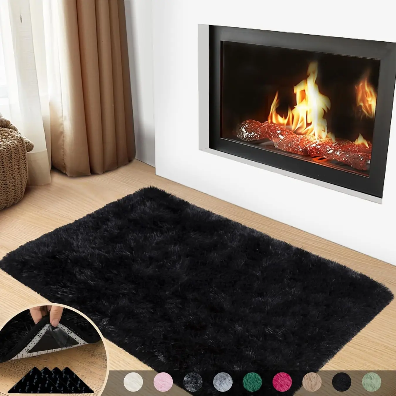 [New Deal]-Black Rugs for Bedroom, 2x3 Feet Fluffy Area Rugs for Living Room, Soft Shag Kids Rug Small Carpet with 4 Non-Slip Rug Pads (2ft x 3ft, Black)