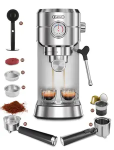 【Springtok】Gevi 20-Bar Espresso Coffee Machine – Professional Semi-Automatic Coffee Maker with Milk Frother Steam Wand