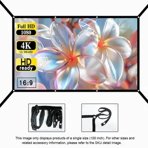 60-72-84-100-120-150 inch portable projection screen with double-sided anti wrinkle and anti folding foldable projection screen 16:9 widescreen mode suitable for home theaters, outdoor movies, camping, office presentations - suitable for projectors (no br