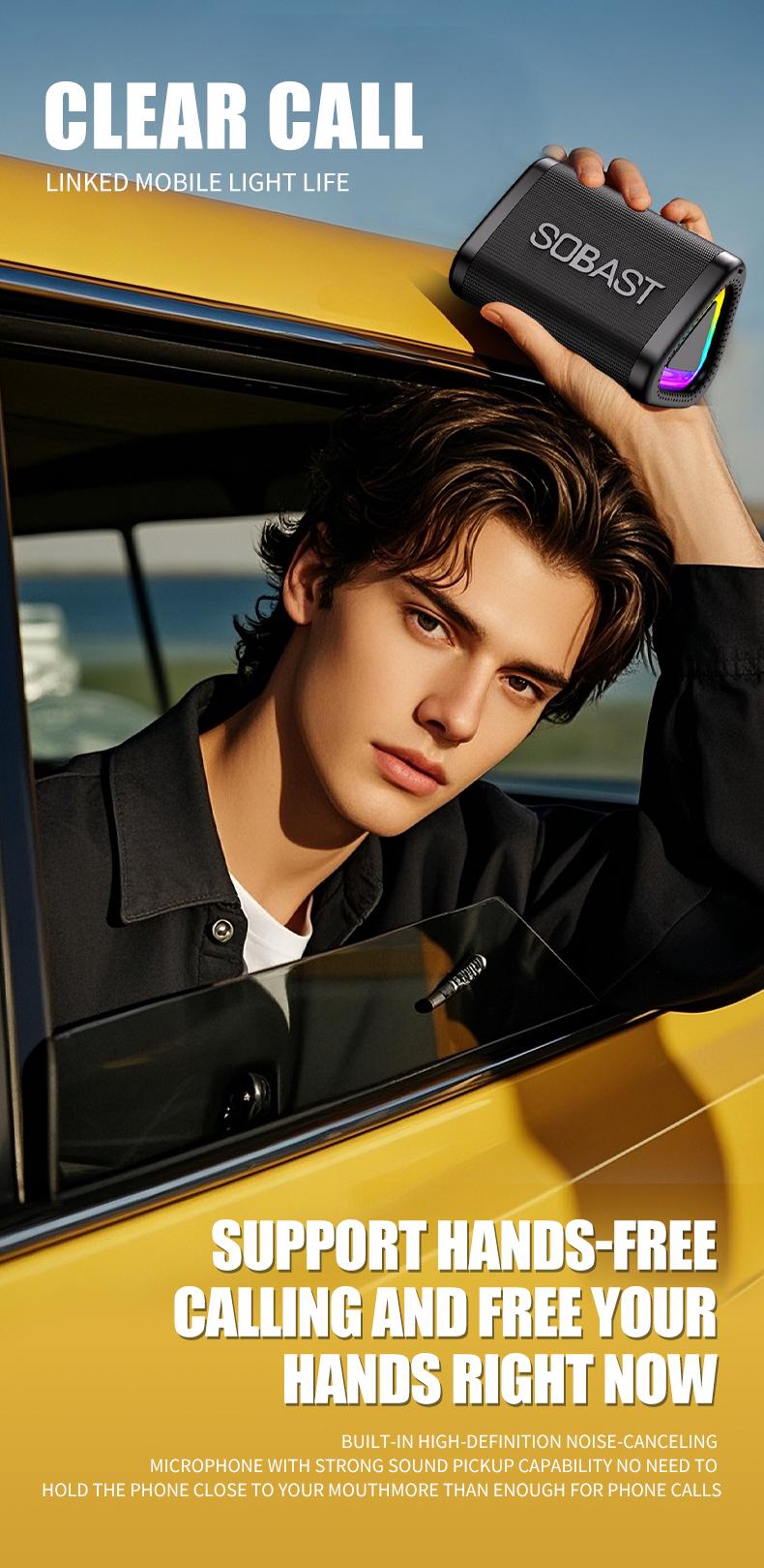 SOBAST Outdoor Bluetooth Speaker IPX5 Waterproof 360° Surround Sound RGB Lights Long Battery Life Powerful Bass Perfect for Home & Outdoor Use Supports Calling Audio Smartphone