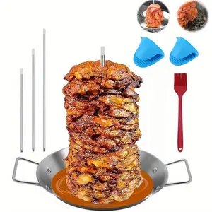 Stainless Steel Barbecue Grill, 1 Set Vertical Barbecue Grill with Removable Skewers & Brush, Barbecue Utensils for Home Kitchen, Grilling Tools, Barbecue Accessories