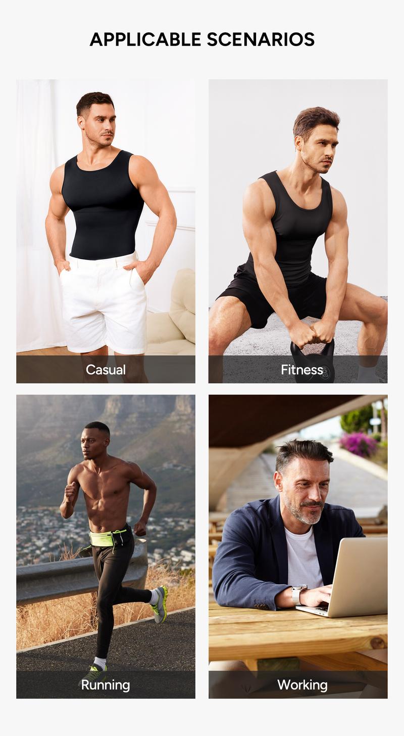 Nebility Men's Tummy Control Shapewear Tanktop - Sleeveless High Elasticity Breathable, Waist Chest Compression Vest Athletic Workout Clothing