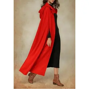 Hooded Cape Long Halloween Red Cloak Jacket Coat Capes Women Poncho Autumn and Winter Solid Color Goth fashion Can be used with a raincoat