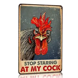 Funny Chicken Stop Staring My Cock Tin Sign for Farm Chicken Coop Farmhouse Kitchen Vintage Wall Decor 8x12 Inch