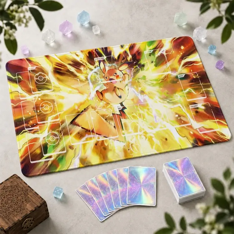 PKM Thunder TCG Playmat Anime Mouse Pad With Card Zones TCG, Deskmat & Mousepad