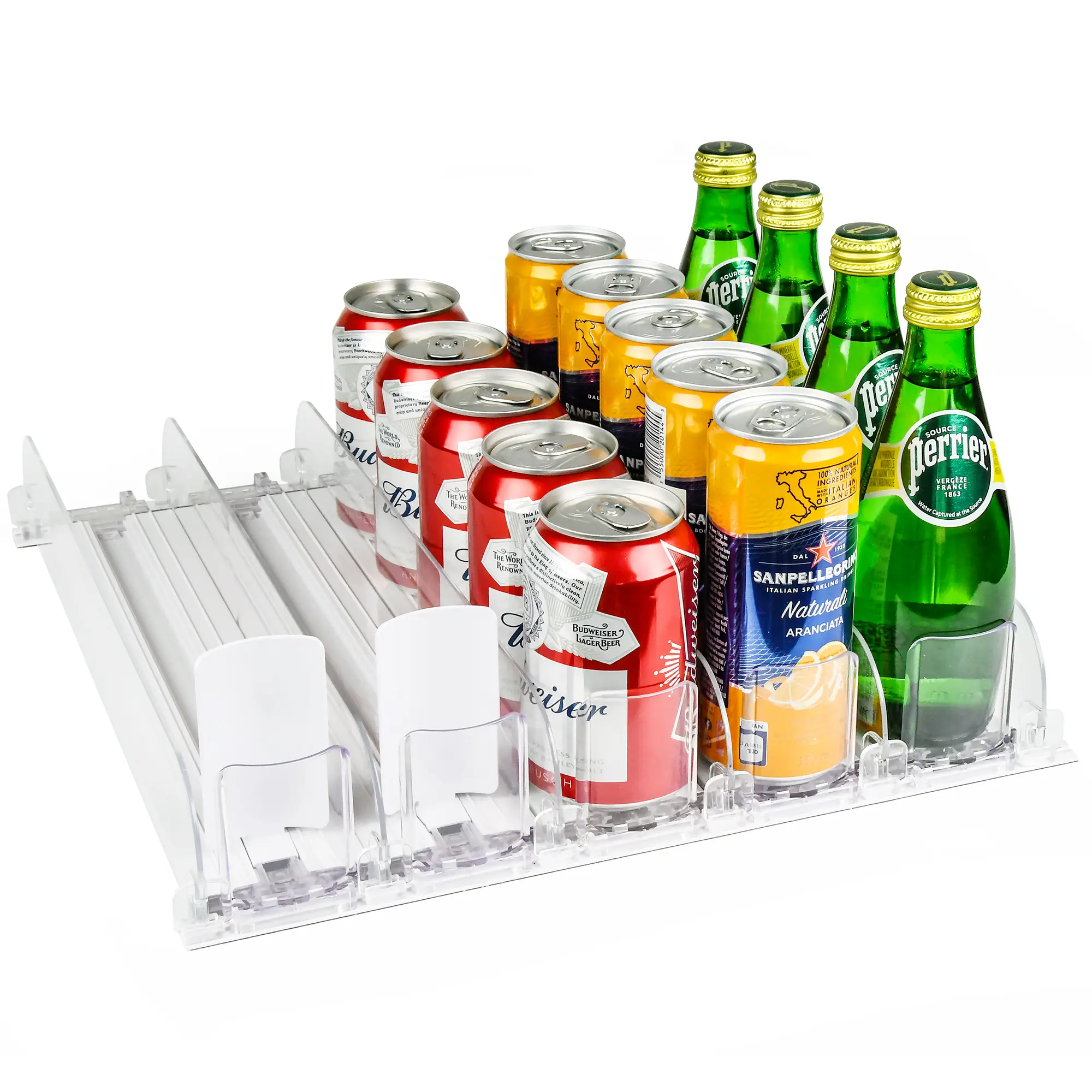 Automatic Soda Can Dispenser for Refrigerator – 5-Row Drink Organizer Holds 25 Cans, Spring-Loaded Pusher, Fits 12oz/16oz/20oz Bottles, No-Tool Assembly