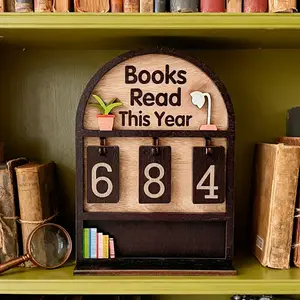 Wooden Reading Counter Set, DIY Text Display with Base, Bookshelf Showcase, Perfect Gift for Readers, Teachers, Writers, Book Lovers