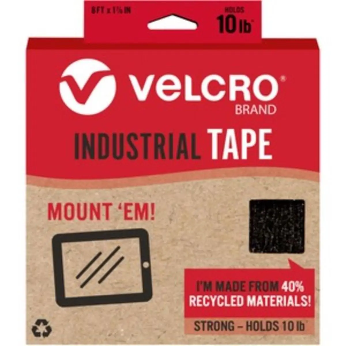 VELCRO Industrial Adhesive Peel-and-Stick Recycled Cloth Hook and Eye Tape, 8x1.875in Black, Strong Adhesion for Heavier Items, Adhesive Easy Installation for DIY Scrapbooking Projects, 8 Inches, Double Sided Tape