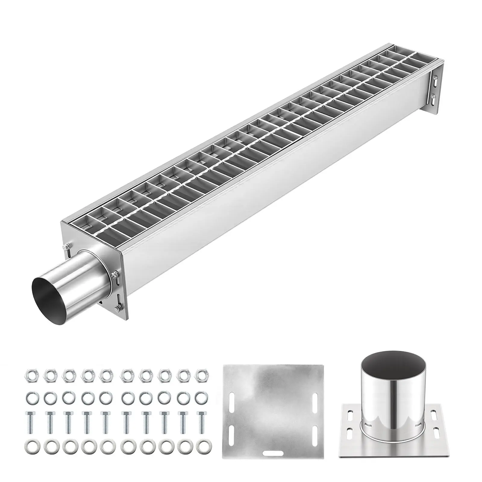 【Summerfinds】VEVOR 304 Stainless Steel Trench Drain, 43.3x5.8x5.5 in Clog-Resistant Deeper Channel Drain with Carbon Steel Grate, Premium Outdoor Drainage System for Driveway, Garage, Poolside, 3306 lbs Load Capacity, Silver