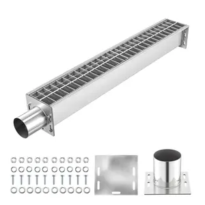 【DealsForYouDays】VEVOR Trench Drain, 43.3 x 5.8 x 5.5 in, Linear Drainage Channel with Carbon Steel Grate, 304 Stainless Steel Channel Drain, Premium Outdoor Drainage System for Driveway, Patio, Pool, Garden, Silver