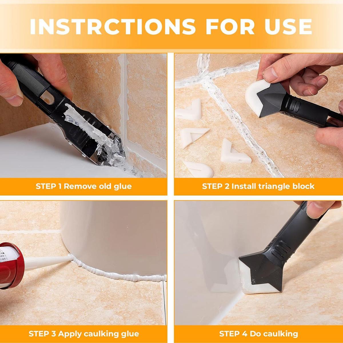 3 in 1 Silicone Caulking Tools, Sealant Finishing Tool Grout Scraper, Reuse and Replace 5 Silicone Pads, Great Tools for Kitchen Bathroom Window, Sink Joint 3 in 1 Silicone Caulking Tools, Sealant Finishing Tool Grout Scraper, Reuse and Replace 5 Silicone Pads, Great Tools for Kitchen Bathroom Window, Sink Joint