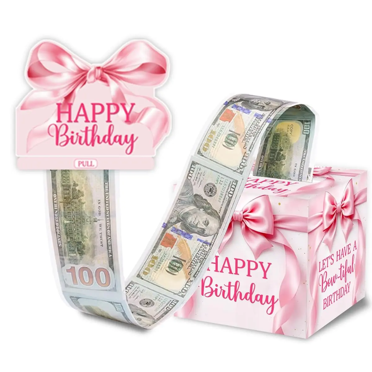 Bow Birthday Cash Gift Box, Elegant Pull-Tab Design, Perfect for Women and Girls, Stylish Birthday Present Container, Beautiful Gift Box, Gift Package, Gift Packaging, Paper Gift Box, Gifts Box