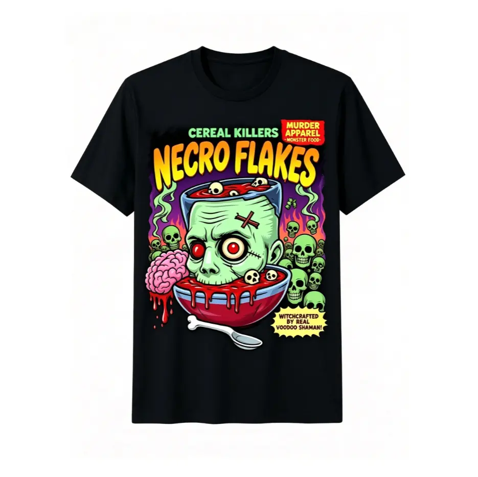  Cereal Killer Horror Pun Men's TShirt Soft Breathable MoistureAbsorbent Vibrant Skull Cereal Bowl Graphic Design Casual Street Style Crew Neck Tee for Horror Fans Retro Casual Short-sleeved T-shirt with a Round Neck and Printed Pattern