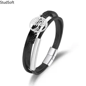 2026 New Tree of Life Leather Bracelet for Men Women, Multi-Layer Wrap Wristband with Magnetic Clasp, Vintage Family Tree Jewelry Gift