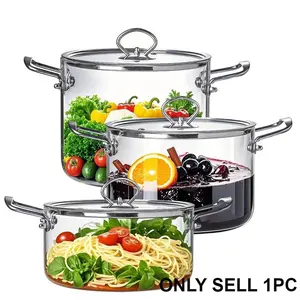 Large Capacity Glass Pot with Lid, 1 Count Stainless Steel Handle Cookware, Clear Glass Pasta Pot, Cooking Pot, Stew Pot, Dutch Oven Pot for Home Kitchen, Kitchen Food Cookware