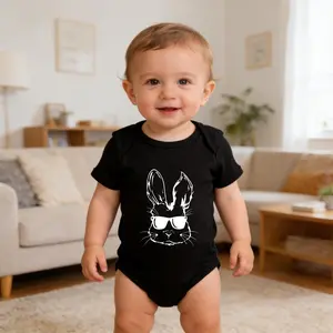 Cool Bunny With Sunglasses Funny Baby Bodysuit, Hipster Rabbit Newborn Romper, Gender Neutral Easter Baby Gift for Boy Girl