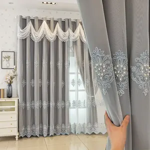 1pc European Simple Curtain, Dual Layer Fabric Sheer, High-End Luxurious Pearl Embroidery, Living Room Bedroom Light Blocking Curtains, Room Decor Curtain