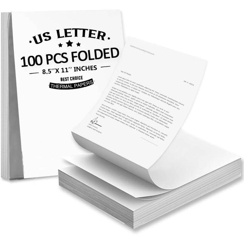 100 Sheets Thermal Printer Paper 8.5 x 11  Letter Size for Portable Printer, Continuous Folding Paper for  Printer, Compatible with A285M/ PD-A4/ M08F-Letter/ A80/ D810 Inkless Printer