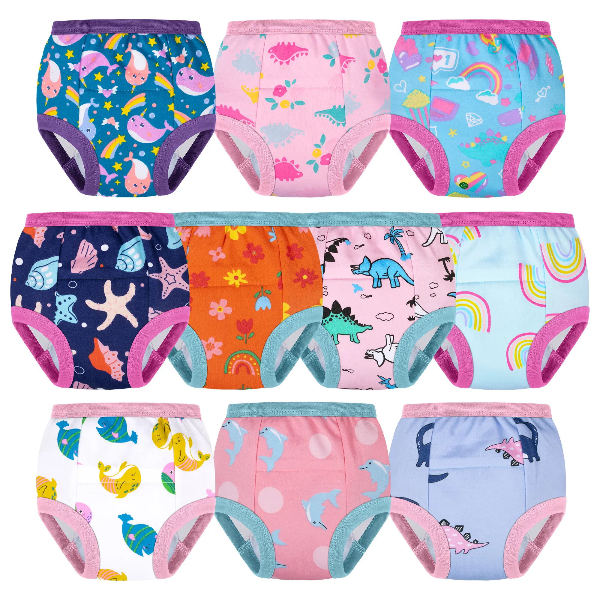 Big Elephant 10 Pack Potty Training Pants, 100% Cotton Reusable Daytime Training Underwear, Limited Light Absorbency Only for Minor Spills, Not Diapers, Elastic Waist