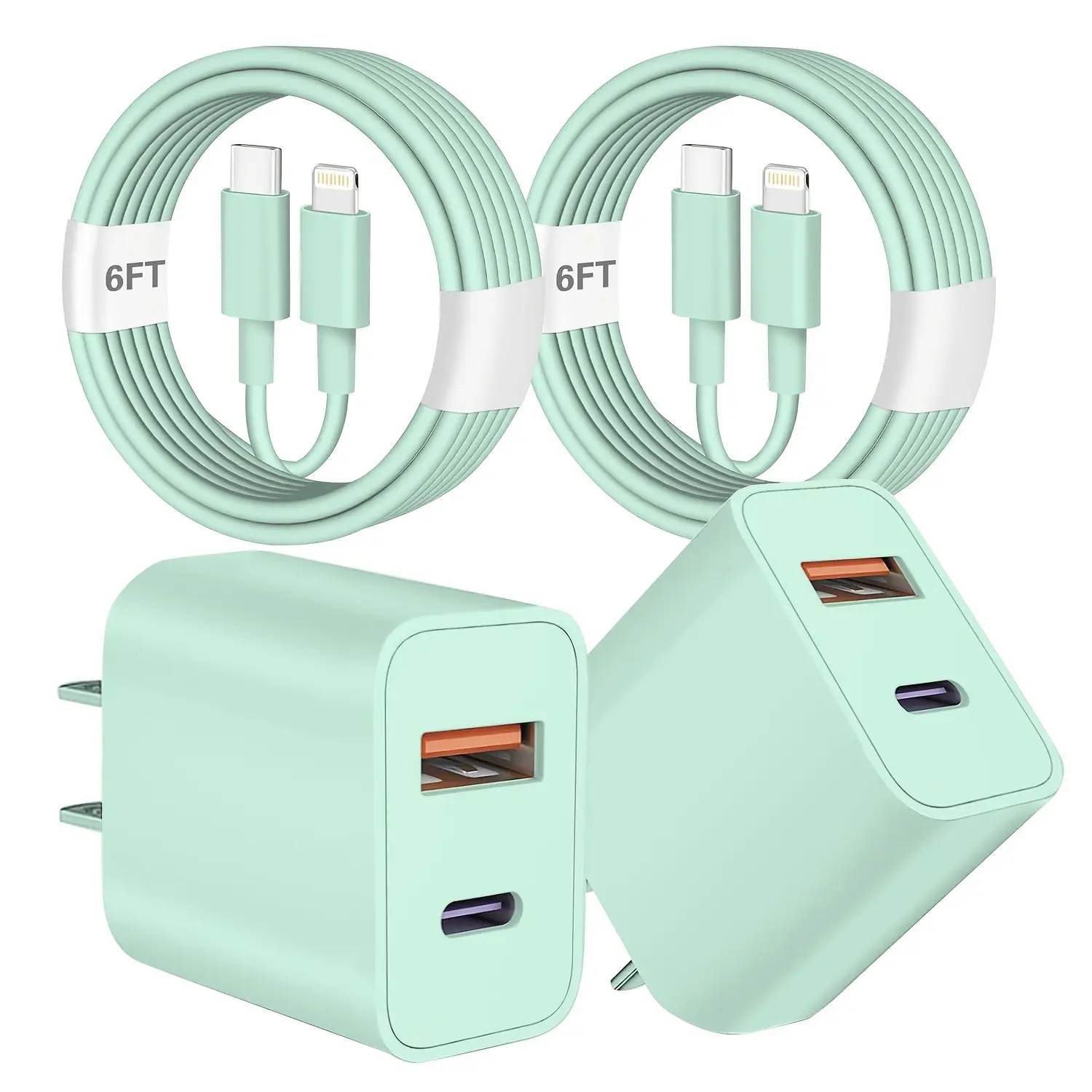 for iPhone Charger, 2pcs 20W Dual Port USB Fast Wall Charger Block, (2pcs 6ft Fast Charger Cable Included) USB C Charger for iPhone 14 13 12 11 Pro Max XR XS X, for iPad More