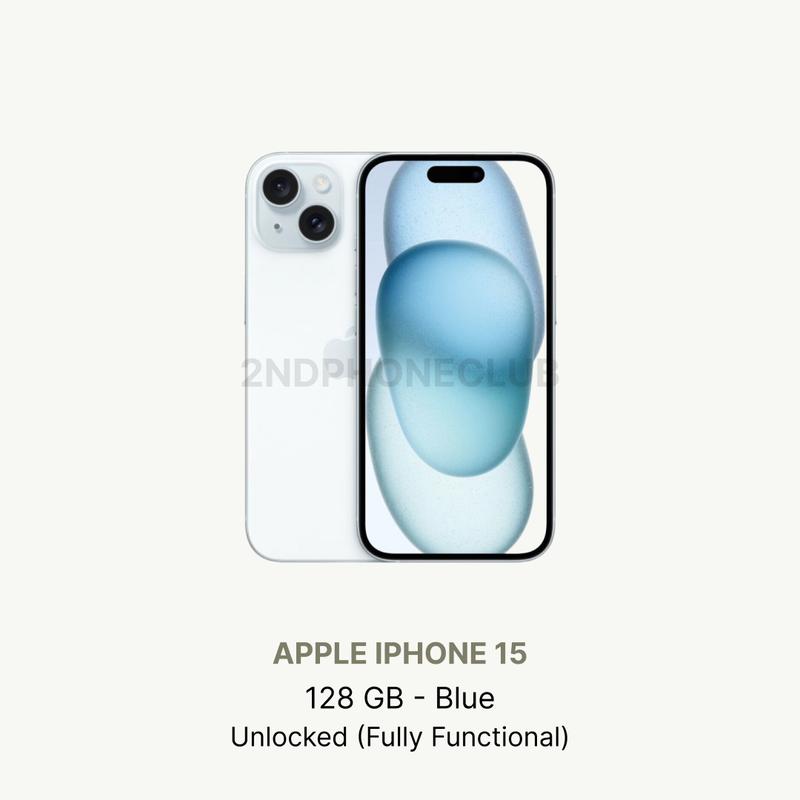 Refurbished Apple iPhone 15 128GB Blue Unlocked Smartphone Excellent Condition with Charging Cable & White Box