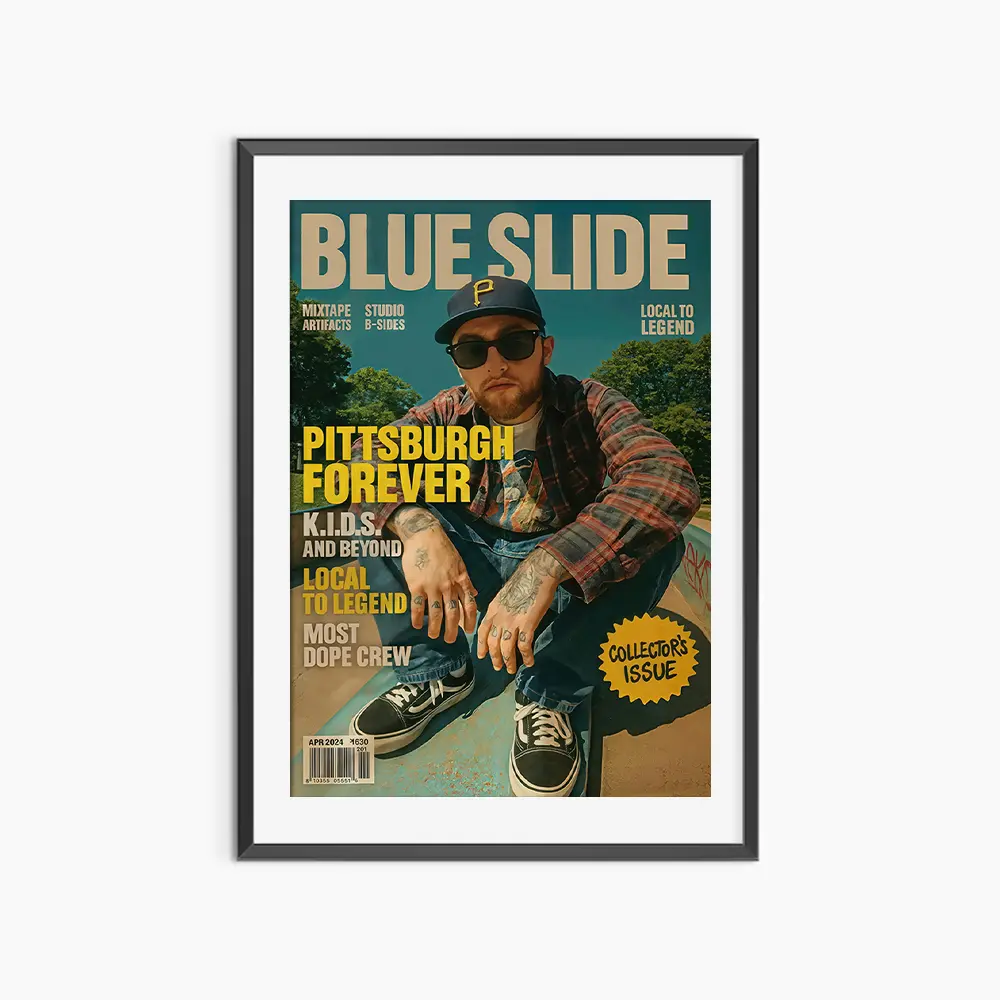 Mac Miller Poster, Blue Slide Magazine Cover Wall Art, Hip Hop Print, Rap Tribute Poster, Pittsburgh Music Room Decor, Album Cover, Music Decor Decorative Wall Art Home Wall Art