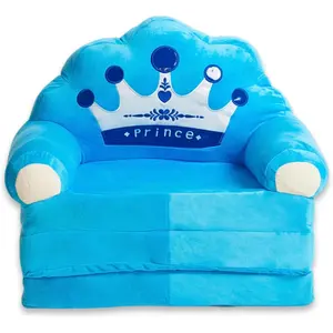 Kids Folding Chair – Plush Royal Crown Fold Chair Bed for Toddlers – Soft Kid Couch for Boys – Lightweight Washable Kids Furniture for Bedroom, Playroom, or Travel (Blue)