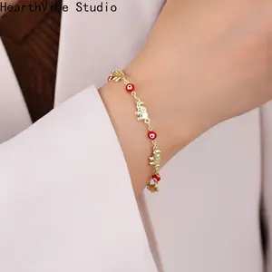 Trendy Elephant & Evil Eye Bracelet for Women - Dainty Gold Bohemian Charm Bangle for Good Luck, Positive Energy, Protection - Unique Valentines Gift for Her (Girlfriend, Wife, Daughter)