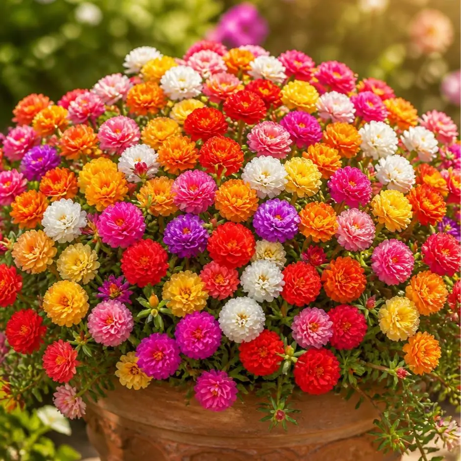 Mossrose Double Portulaca Seed - Vibrant Multi-Color Flowers in a Pot for Garden Decor, Ideal for Sunny Outdoor Spaces and Containers