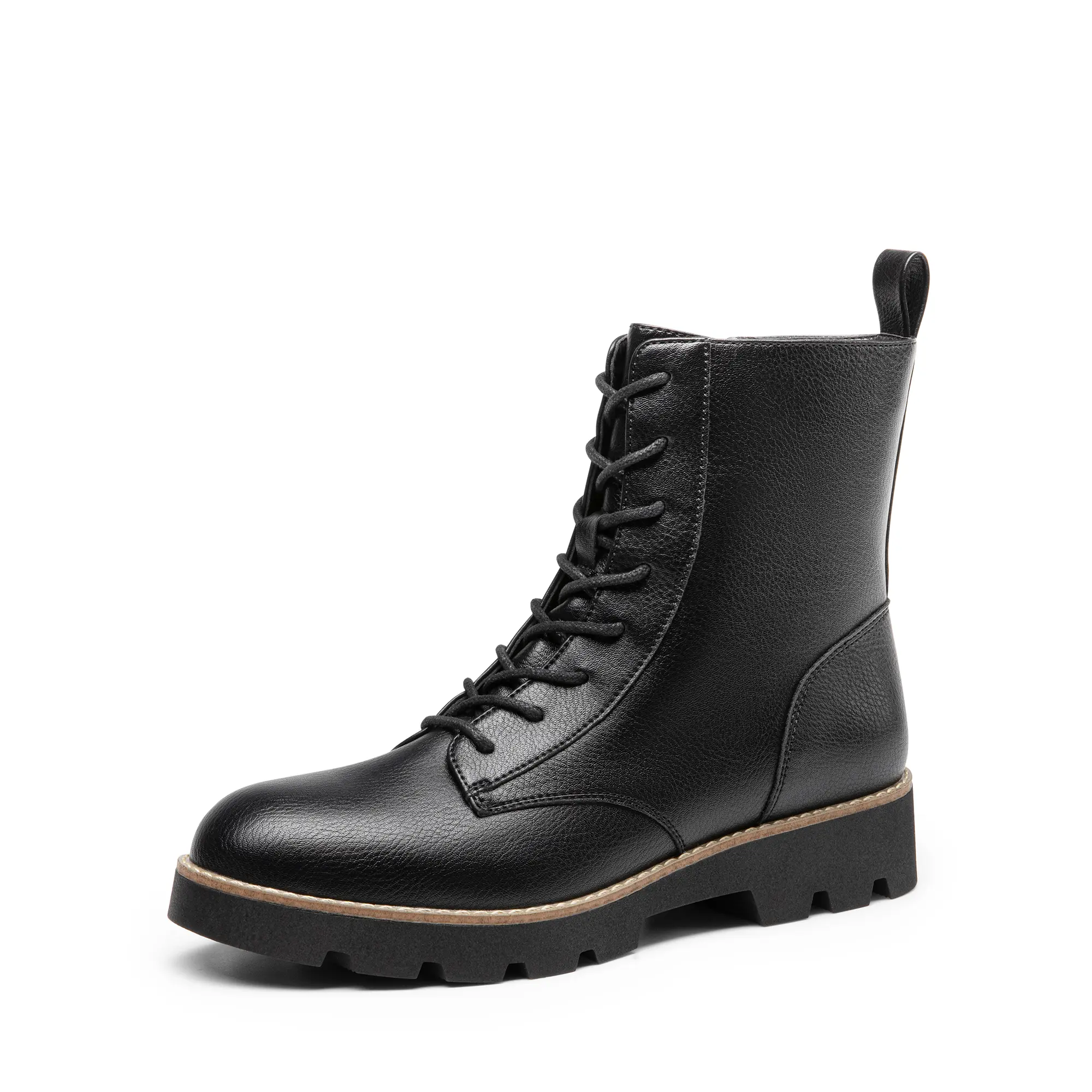 Dream Pairs Women's Combat Boots, Synthetic Vegan Leather Lace-Up Ankle Booties with Side Zipper and All Weather Grip TPR Lug Sole, Walking Shoes, Footwear, Tpr Lugs, Any Occasions, Laces, Casual Wear, Sporty Chic