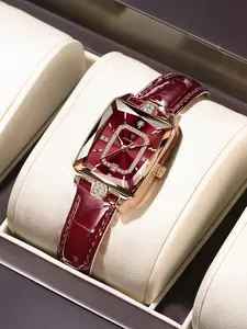 Women's Elegant Square Dial Quartz Watch, Fashionable Waterproof Watch for Women & Girls, Trendy All-match & Exquisite Watch for Birthday Gift with Box