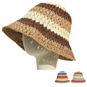 Women's Foldable Straw Hat Summer Outdoor Beach Travel Fisherman Hat Sunscreen UV Protection Sunhat Wide Brim Panama Bucket Caps