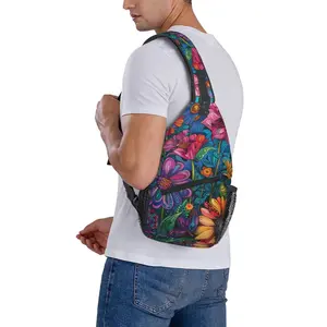 Colorful floral pattern Large capacity crossbody bag, multifunctional multi-purpose men's sports chest bag, travel outdoor sports daily commuting bag