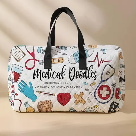 Doctor's Equipment Print Tote Bag, Large Capacity Travel Duffel Bag, Duffle Weekender, Portable Overnight Bag, Fashionable Travel Bag for Women & Men, Travel Essentials Bag, Multifunctional Luggage, Carry On Luggage, Travel Duffle Bags